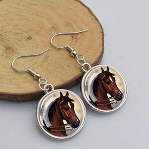 Women's NEW ZAOYI Horse Head Circular Glass &‎ Alloy Dangle Earrings